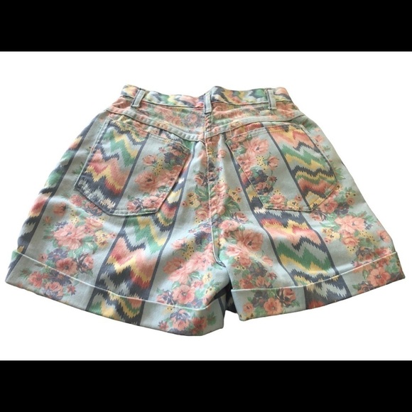 VTG Stuffed Shirt Printed Pastel Denim High Waisted Shorts Retro 80’s Summer 7/8 - Picture 6 of 6